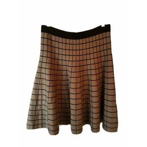 Carmen Marc Valvo Windowpane Beige Black Rayon Circle A Soft Stretch Skirt S 27